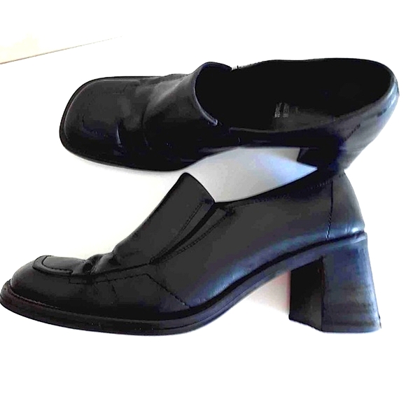 ALDO Black Leather Square Toe Heeled Loafers Size 40/10 - Picture 3 of 9